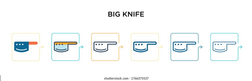 Big knife vector icon in 6 different modern styles. Black, two colored big knife icons designed in filled, outline, line and stroke style. Vector illustration can be used for web, mobile, ui