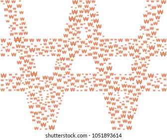 Big Korean Won symbol composed of many small won signs. Vector concept illustration of currency used in South and North Korea.