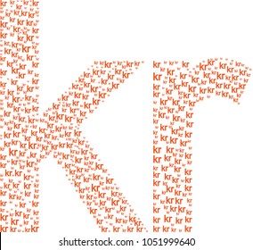 Big krona or krone symbol collage composed of many small signs. Vector conceptual mosaic of currency used in Norway Sweden Denmark and Iceland. Norwegian krone, Danish krone, Sweden krona, Icelandic.