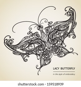 Big lacy butterfly. Element for design. It can be used for decorating of invitations, greeting cards, decoration for bags, clothes and at tattoo creation.