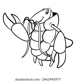 Big large Shrimp cartoon characters standing. Best for outline, logo, and coloring book with summer themes or for seafood restaurant