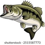 Big largemouth bass fish vector illustration