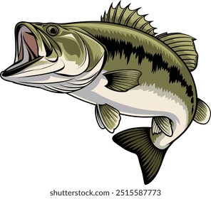 Gran Ilustración vectorial de pescado bajo boca grande