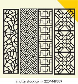 Big laser cut decorative wall panel pattern set Jali design,acrylic and CNC machine cutting.Abstract ornament, geometric, classic, oriental pattern.
