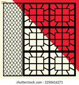 Big laser cut decorative wall panel pattern set Jali design,acrylic and CNC machine cutting.Abstract ornament, geometric, classic, oriental pattern, floral and plant motifs.Round abstract geometric 