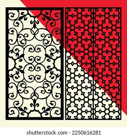 Big laser cut decorative wall panel pattern set Jali design,acrylic and CNC machine cutting.Abstract ornament, geometric, classic, oriental pattern, floral and plant motifs.Round abstract geometric 