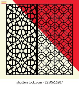 Big laser cut decorative wall panel pattern set Jali design,acrylic and CNC machine cutting.Abstract ornament, geometric, classic, oriental pattern, floral and plant motifs.Round abstract geometric 