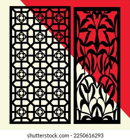 Big laser cut decorative wall panel pattern set Jali design,acrylic and CNC machine cutting.Abstract ornament, geometric, classic, oriental pattern, floral and plant motifs.Round abstract geometric 