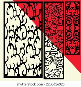 Big laser cut decorative wall panel pattern set Jali design,acrylic and CNC machine cutting.Abstract ornament, geometric, classic, oriental pattern, floral and plant motifs.Round abstract geometric 