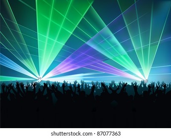 Big Laser Show - colored background illustration, vector