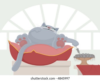 Big and lazy cat regales oneself with mice