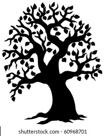 Big leafy tree silhouette - vector illustration.