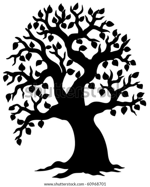 Big Leafy Tree Silhouette Vector Illustration Stock Vector (Royalty ...