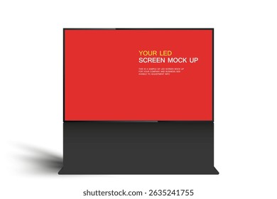 Una gran maqueta de pantalla led en Vector 3D, ilustración. la pantalla led realista sobre fondo rojo. La caja de luz iluminada con espacio vacío para el diseño