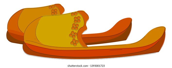 A big lengthy slipper in orange and yellow color vector color drawing or illustration