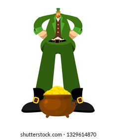 Big Leprechaun and gold. Huge Red dwarf. St.Patrick 's Day Irish holiday
