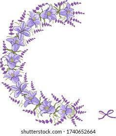 Gran letra C hecha de campanas y lavanda para tarjetas Dibujo a mano vectorial Ilustración EPS10