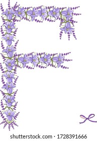 Big letter F  made of bells and lavender for cards Vector hand draw  Illustration EPS10