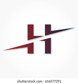 big letter H in gradient red maroon black slashed in the middle
