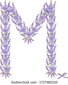 Big letter M made of bells and lavender for cards Vector hand draw  Illustration EPS10