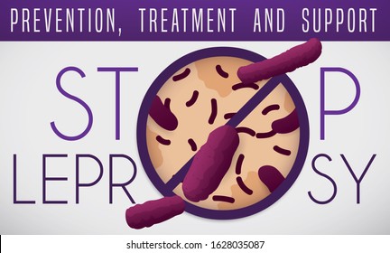 Big letter "O" with forbidden signal and sample of skin patches due bacillus of Hansen's Disease or leprosy, promoting to stop this disease, prevent, treat and support the patients.