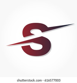 big letter S in gradient red maroon black slashed in the middle