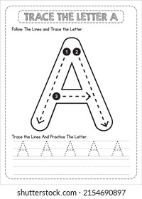 Big Letter Uppercase Alphabet Tracing For Pre-school Kids with Arrow Direction A.