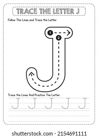 Big Letter Uppercase Alphabet Tracing For Pre-school Kids with Arrow Direction J.