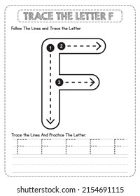 Big Letter Uppercase Alphabet Tracing For Pre-school Kids with Arrow Direction F.