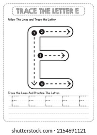 Big Letter Uppercase Alphabet Tracing For Pre-school Kids with Arrow Direction E.