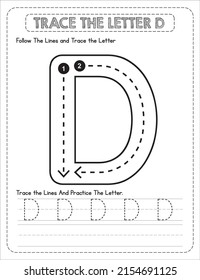 Big Letter Uppercase Alphabet Tracing For Pre-school Kids with Arrow Direction D.