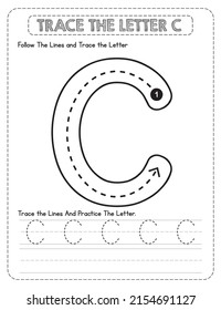 Big Letter Uppercase Alphabet Tracing For Pre-school Kids with Arrow Direction C.
