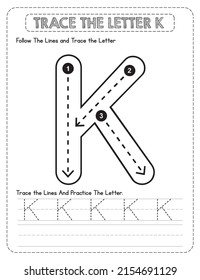 Big Letter Uppercase Alphabet Tracing For Pre-school Kids with Arrow Direction K.