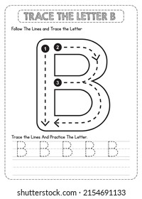 Big Letter Uppercase Alphabet Tracing For Pre-school Kids with Arrow Direction B.