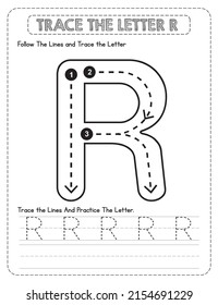 Big Letter Uppercase Alphabet Tracing For Pre-school Kids with Arrow Direction R.