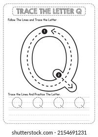 Big Letter Uppercase Alphabet Tracing For Pre-school Kids with Arrow Direction Q.