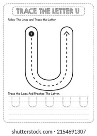 Big Letter Uppercase Alphabet Tracing For Pre-school Kids with Arrow Direction U.