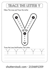 Big Letter Uppercase Alphabet Tracing For Pre-school Kids with Arrow Direction Y.