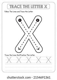 Big Letter Uppercase Alphabet Tracing For Pre-school Kids with Arrow Direction X.