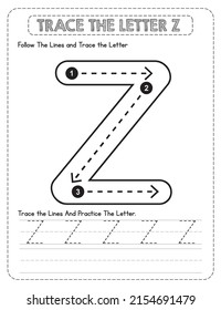 Big Letter Uppercase Alphabet Tracing For Pre-school Kids with Arrow Direction Z.