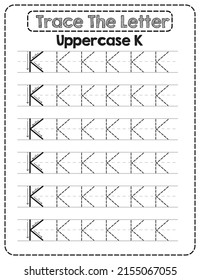 Big Letter Uppercase Alphabet Tracing For Pre-school Kids with Arrow Direction K