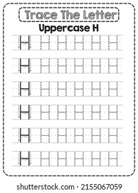Big Letter Uppercase Alphabet Tracing For Pre-school Kids with Arrow Direction H