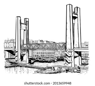 Big lifting bridge of Recouvrance in Brest, Brittany - France  - vector illustration