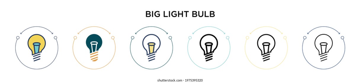 Big light bulb icon in filled, thin line, outline and stroke style. Vector illustration of two colored and black big light bulb vector icons designs can be used for mobile, ui, web