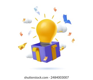 Big Light Bulb Idea. Innovation, Brainstorming, Creativity Concept. Big light bulb as metaphor idea. Working Together on new Project. 3D Vector illustration