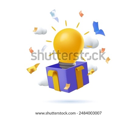 Big Light Bulb Idea. Innovation, Brainstorming, Creativity Concept. Big light bulb as metaphor idea. Working Together on new Project. 3D Vector illustration