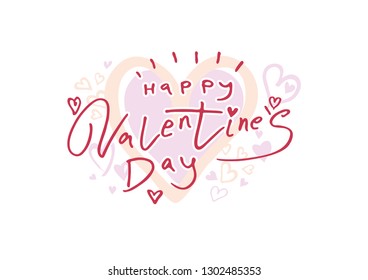 Big light pink gentle heart and inscription Happy Valentine's Day modern calligraphy. Valentines day holidays typography print, postcard, t-shirt and more. Vector illustration
