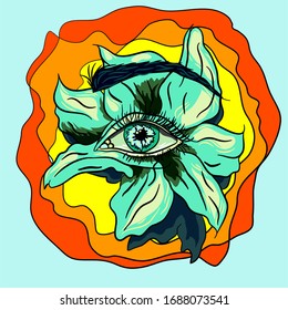 Gran lirio en un fondo brillante. Ojos en flor