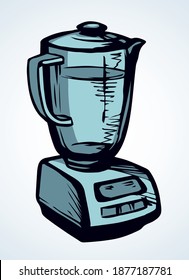 Big line metal milkshake crush spin jar supplies on light white text space. Freehand outline black ink hand drawn plastic shaker logo pictogram design in modern art doodle cartoon style. Close up view