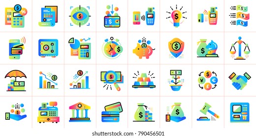 Big linear icons set of finance, banking. Modern for mobile application and web concepts